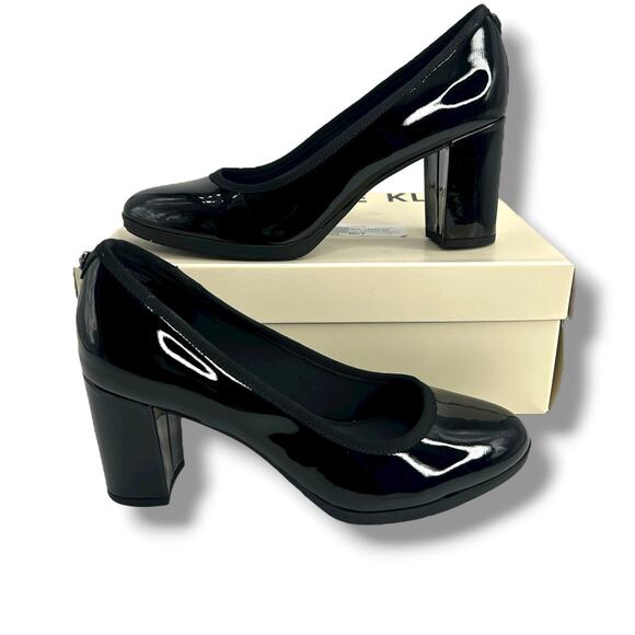 Anne Klein Castana Round Toe Block Heel Pumps Size 8 Black Patent Leather Heels - Picture 6 of 10